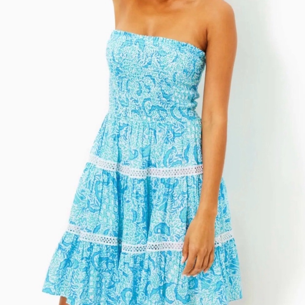 Lilly Pulitzer Kelvina Strapless Smocked Dress
Goombay Grooves Size XL, NWT